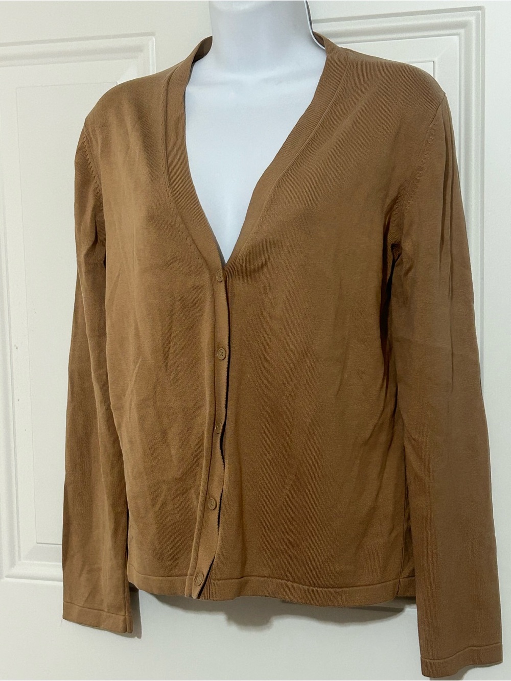 Lightweight Brown V-Neck Button-Front Cardigan